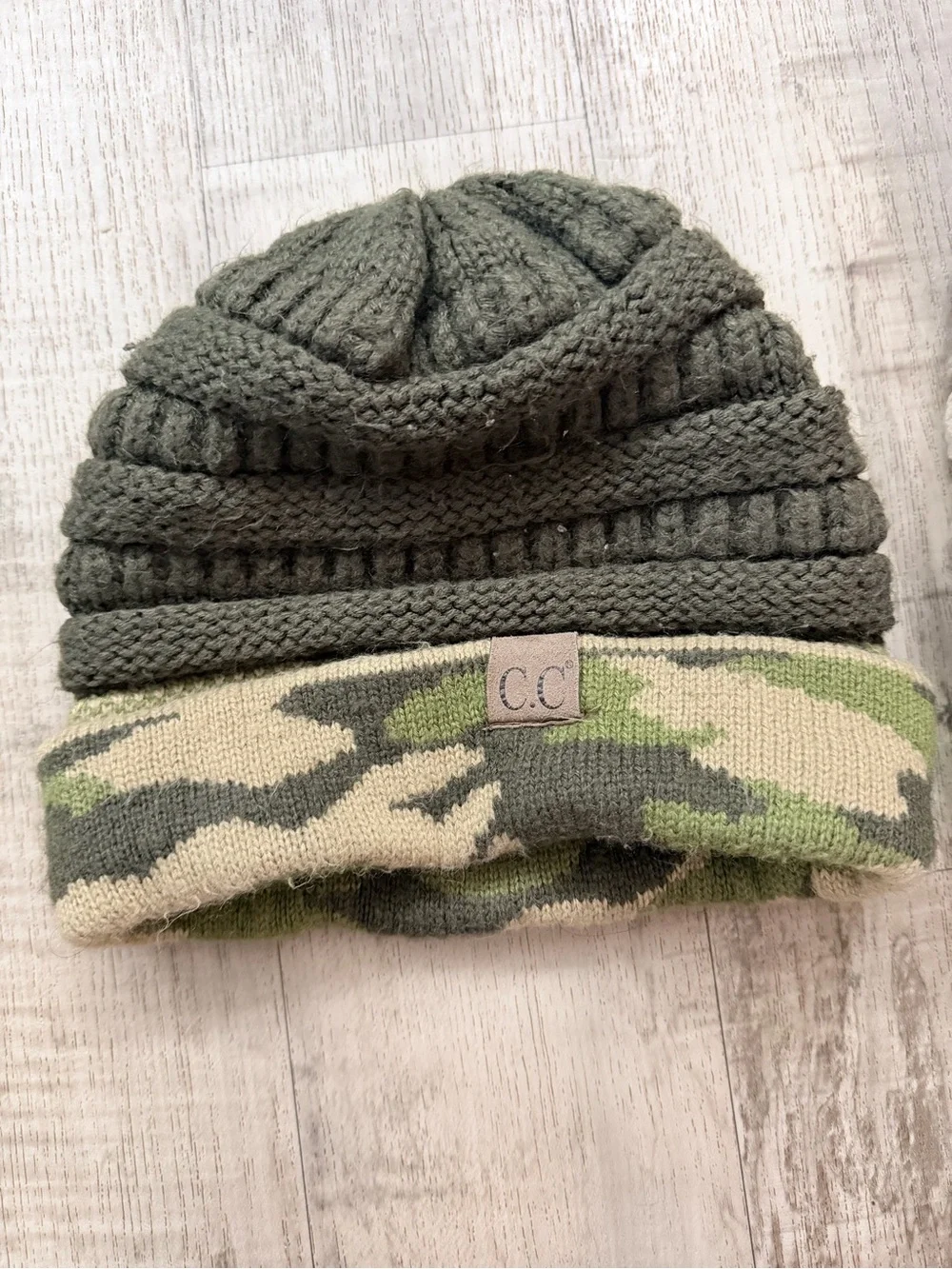 C.C Olive & Camouflage Knit Beanie